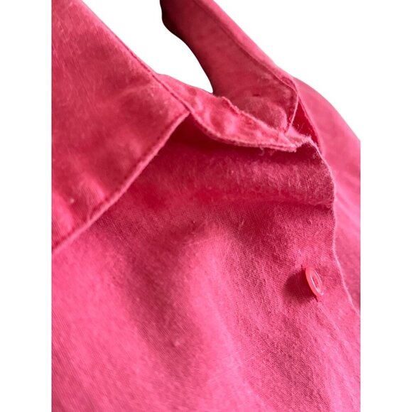 Vintage Pink Button-Up Linen Blend Shirt with Collared Neck & Chest Pockets - Picture 5 of 11
